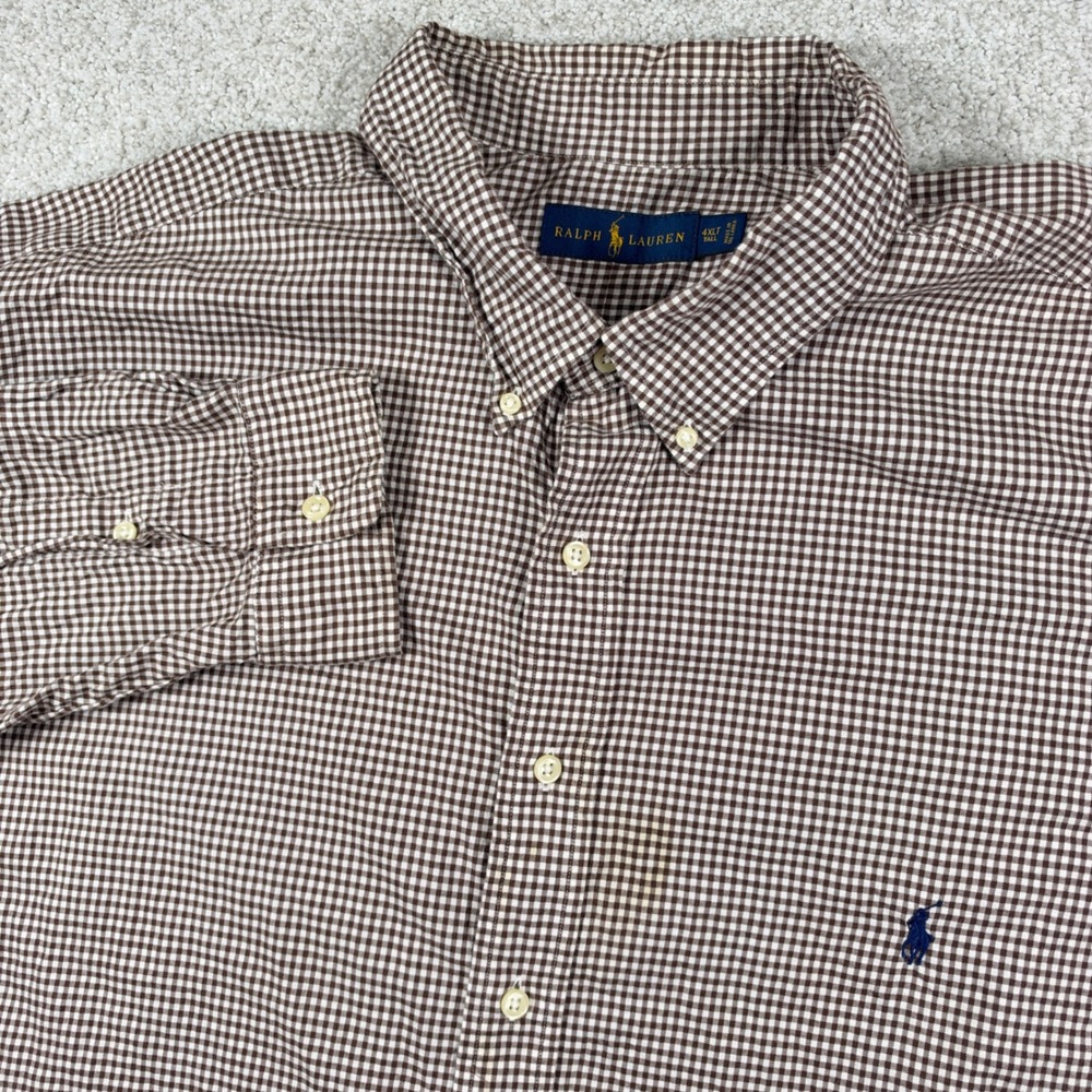 Ralph Lauren Button Down Mens 4XLT Brown Gingham Check Long Sleeve Shirt